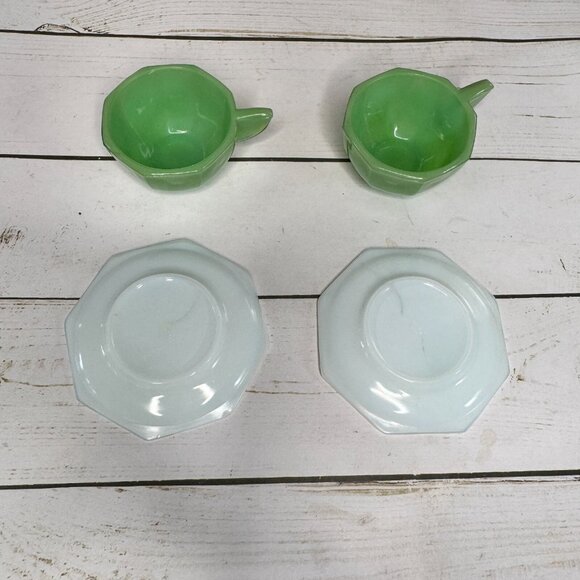VTG Akro Agate Little American Maid Tea Set Children's Toys Dishes Green & White - Picture 13 of 16